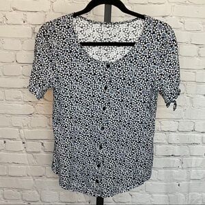 Loft Blue Floral Print Button Down Top